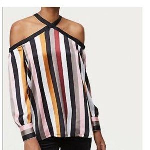Ann Taylor LOFT Women’s Multicolor Off-Shoulder Halter-Neck Stripe Blouse US M